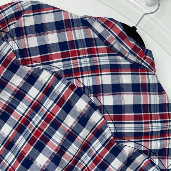 Cowboy Up plaid snap front shirt red white blue āMerica M - Picture 5 of 8